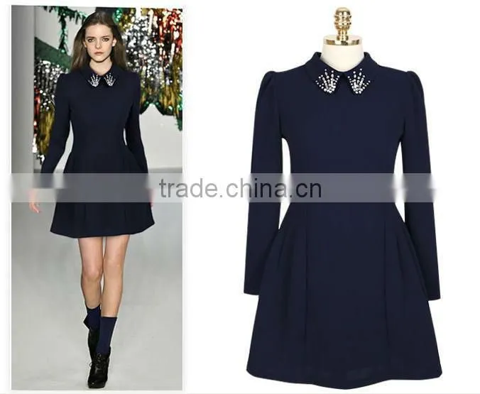 EW1681 Long Sleeves Chiffon Short Skater Dress with Braid