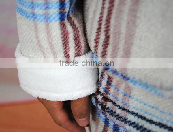 men's 100% polyester striped printed coral fleece pajama set