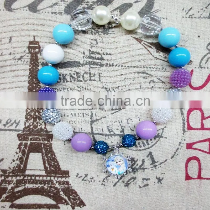 Turquoise Acrylic Bead Princess Chunky Necklace with pendant