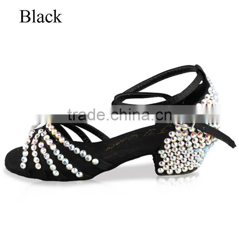 Children Kid Rhinestone Low Heel Modern Shoes Girls diamond Ballroom Latin Dance Shoes