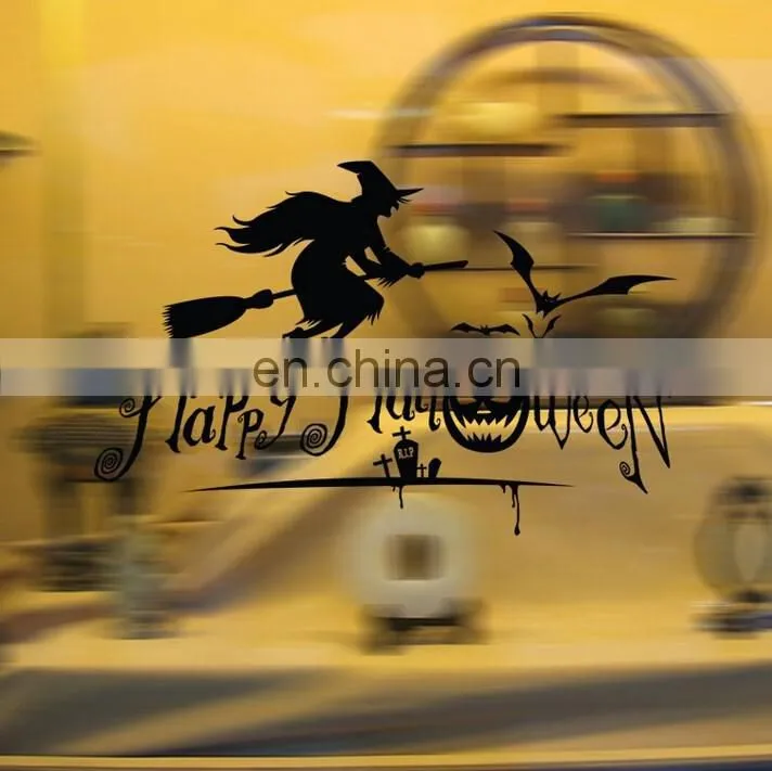 Happy Halloween Witch and Bats Window/Wall Sticker Halloween Decoration Home Decoration