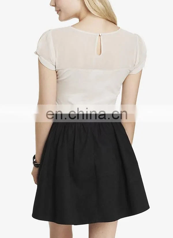 CHEFON Sheer chiffon yoke twisted sleeve women office blouses for uniform short sleeve