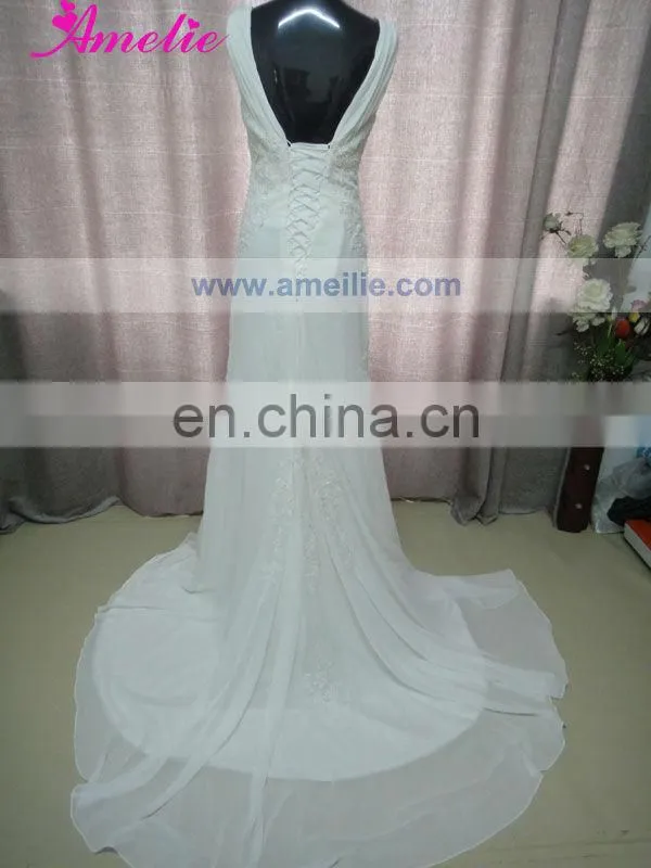 V Neckline Lace Appliqued Wedding Party Dresses
