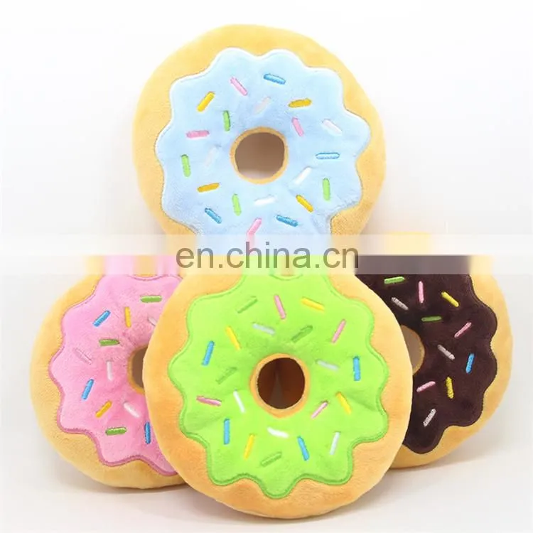 15cm diameter squeaky eco friendly plush doughnut dog toy