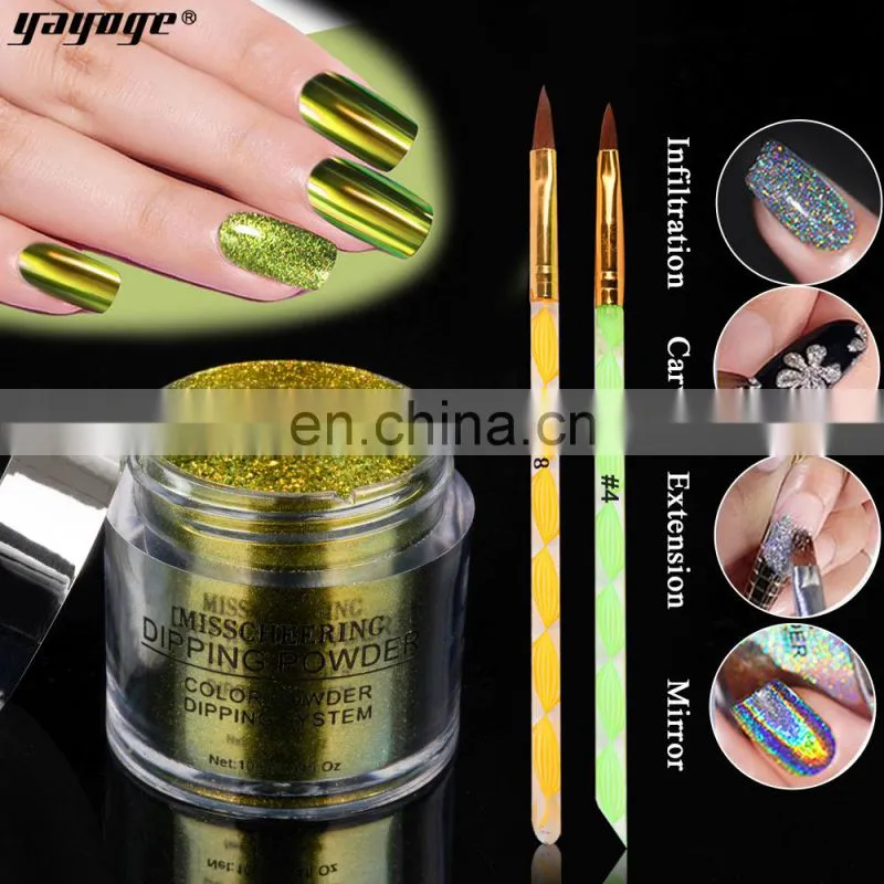 4 in one private label dip nail dipping powder kit extension gel mirror chrome powder with nail brush in stock