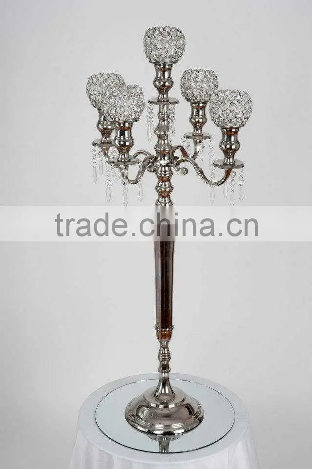 5 Lite Wedding Decor Candelabra with Hanging Crystals, Decorative Candelabra For Wedding And Parties