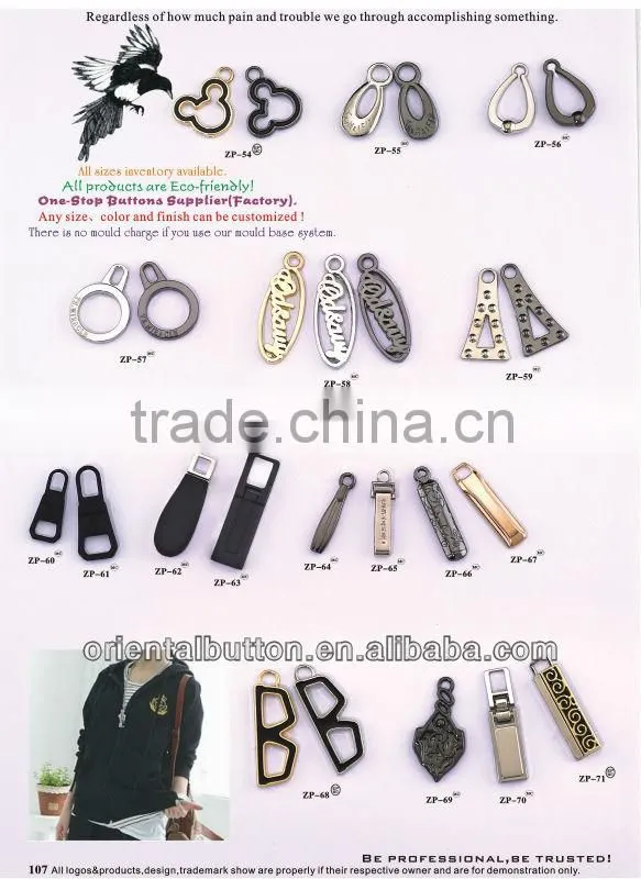 Shiny nickel metal alloy zipper pullers