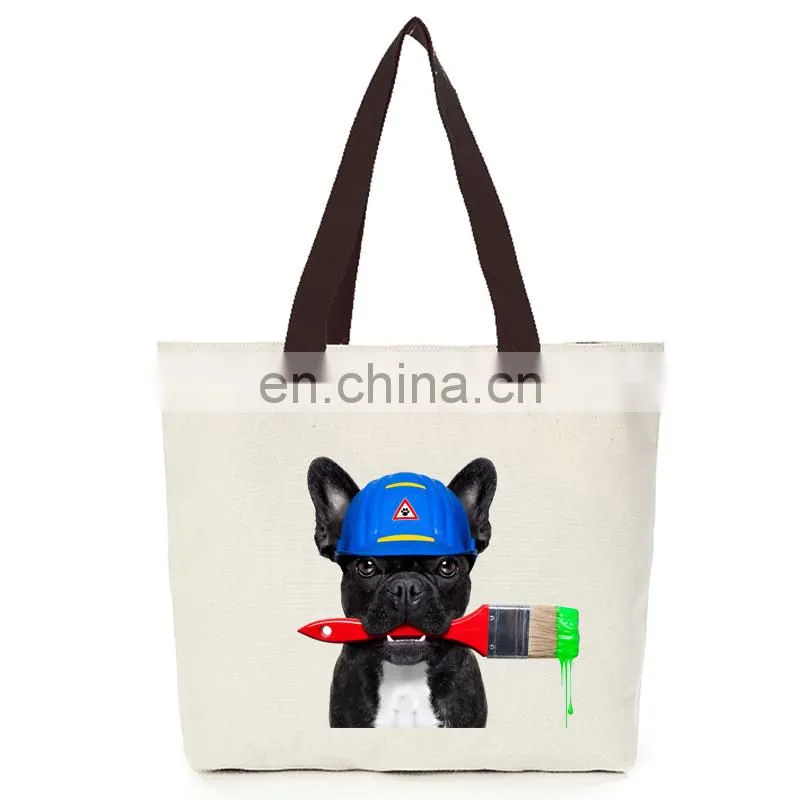 Canvas Cotton Cool Dog Tote Hand Eco Bag with Zipper