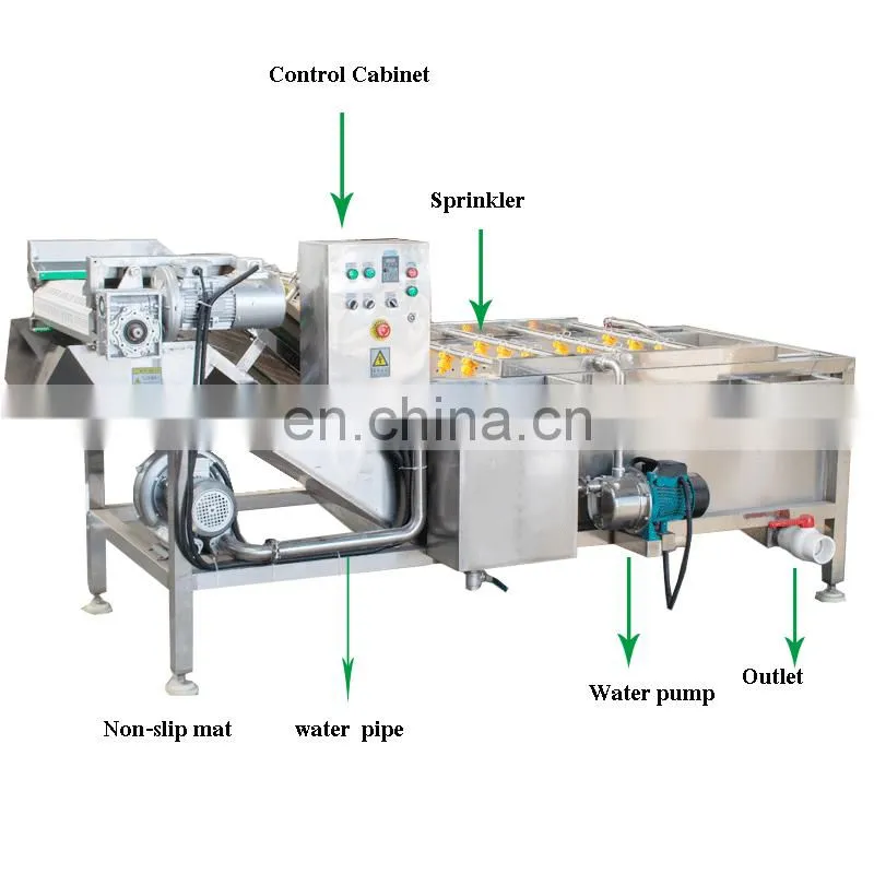 Easy Clean SUS304 Industrial Spray Air Bubble Rotary Vegetable Washer Fruit Washing Machine
