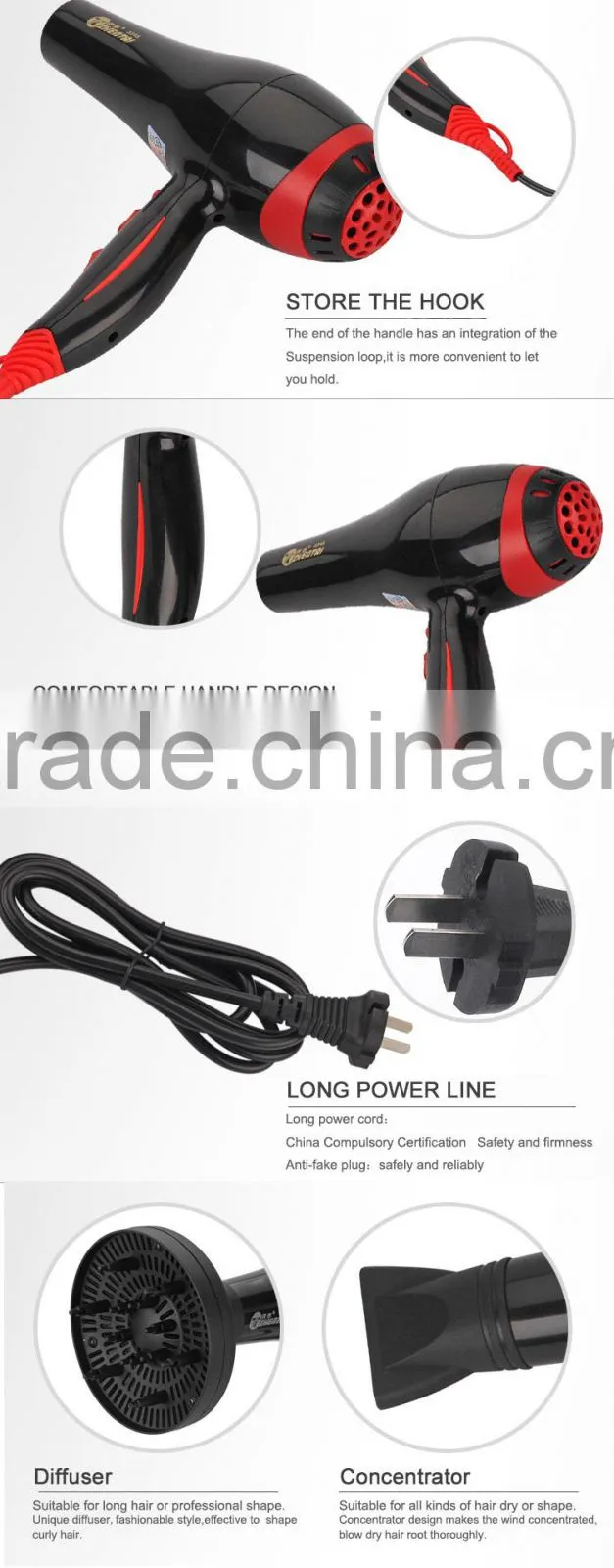 Professional Hair Dryer Turbo Blower Rocker Swith Hair Dryer ZT-3348