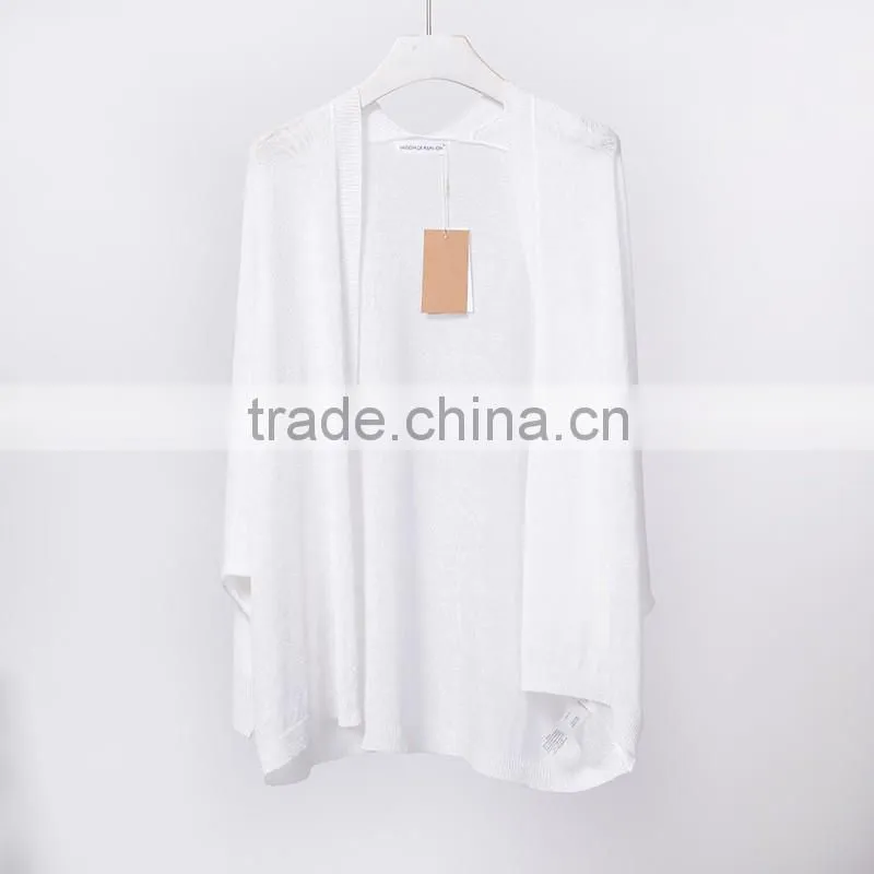 Summer Korean style slim looking bat sleeve linen sweater cardigan air conditioning sunscreen flax shirt for women