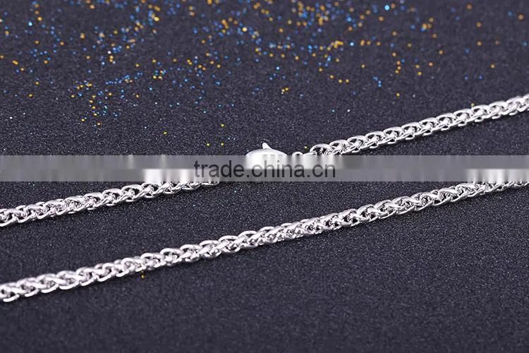 2015 fashion jewelry rhodium plated brass chain twisted necklace