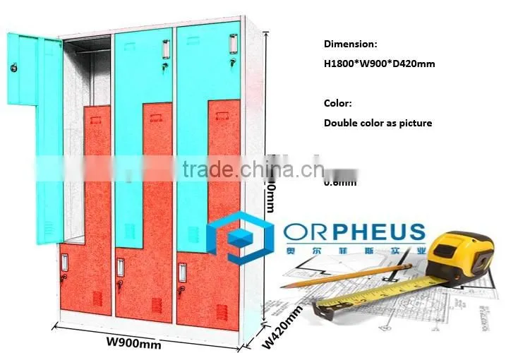 Durable Body L Shape Double Color Metal Workplace Lockers