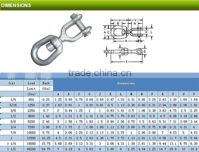 us type carbon steel jaw and eye 6mm galvanised regular swivel