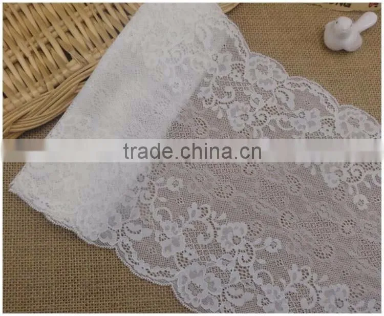 China Factory Fashion New Design Wide 8.67" Eslatic White Soft Spandex Nylon Warp Knitted lace wedding dresses