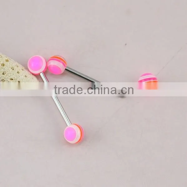Beautiful Pink Epoxy Ball 316L Surgical Steel Barbell Cheap Tongue Rings