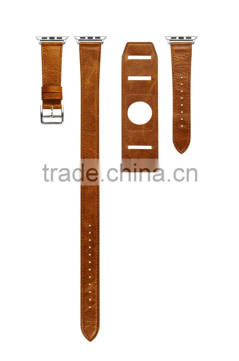 ICARER Double bukle Genuine Leather Watch Band For 38mm Apple Watch Bracelet with 3 Wear Method with watchband connector MT-4831