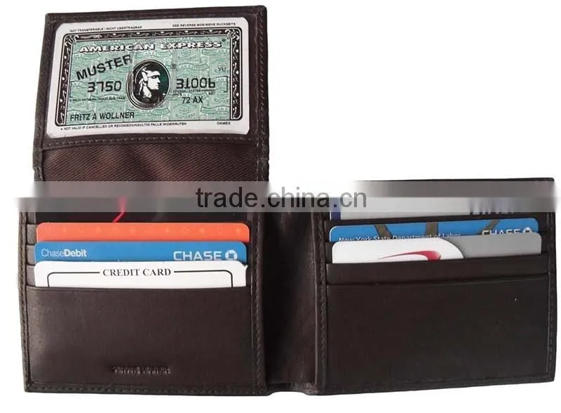 Simple design high quality black genuine leather mens rfid wallet