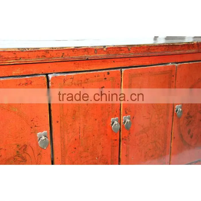 Chinese antique shiny red sideboard cabinet