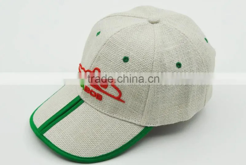 New Arrival High Quality Curve Custom Su generis 6-panel Baseball Linen Cap Straw Hats With handwork embroidery designs