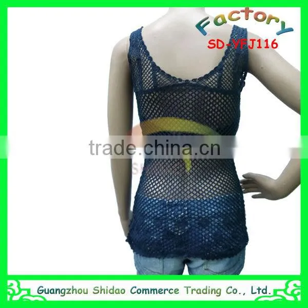 blue colour knit lace new design blouse for yong lady