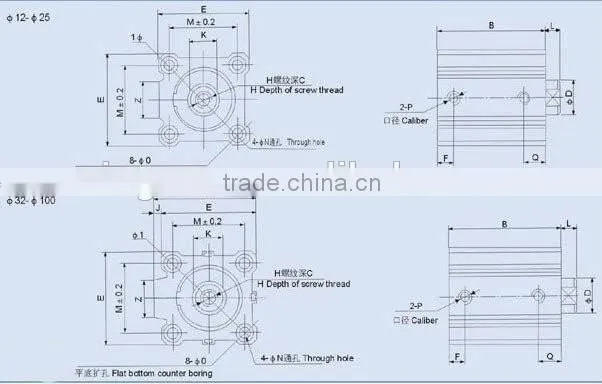 double-acting CQSB25*20 cqs series compact pneumatic cylinder manufacturers