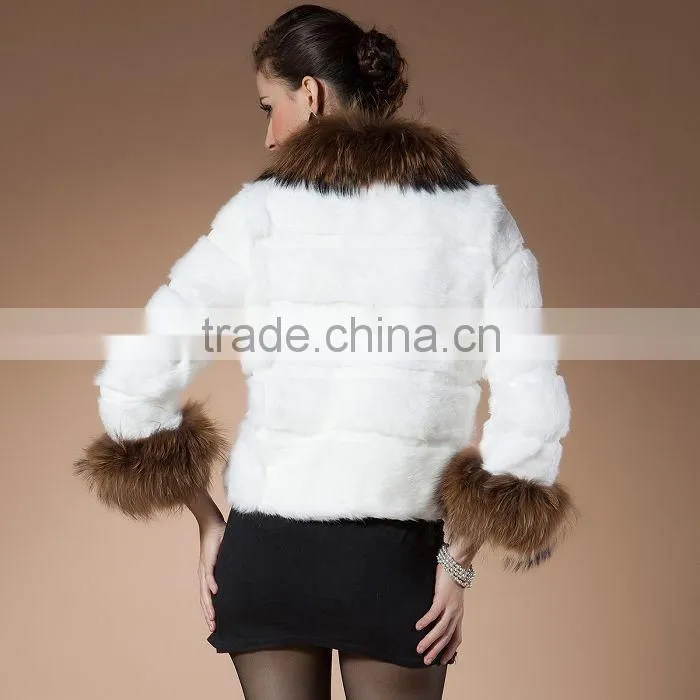 rex14010 rex rabbit coat with racoon fur collar and racoon fur cuff