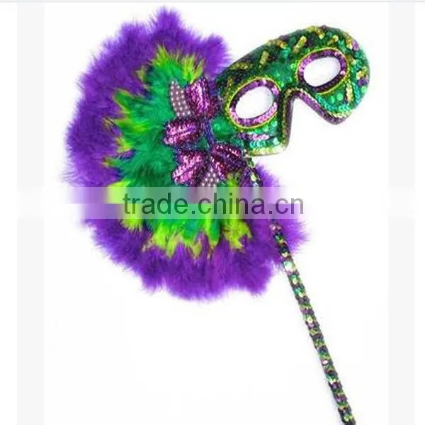 China Manufacturer 6 Colors Pailletter Feather Venetian Mask On Stick