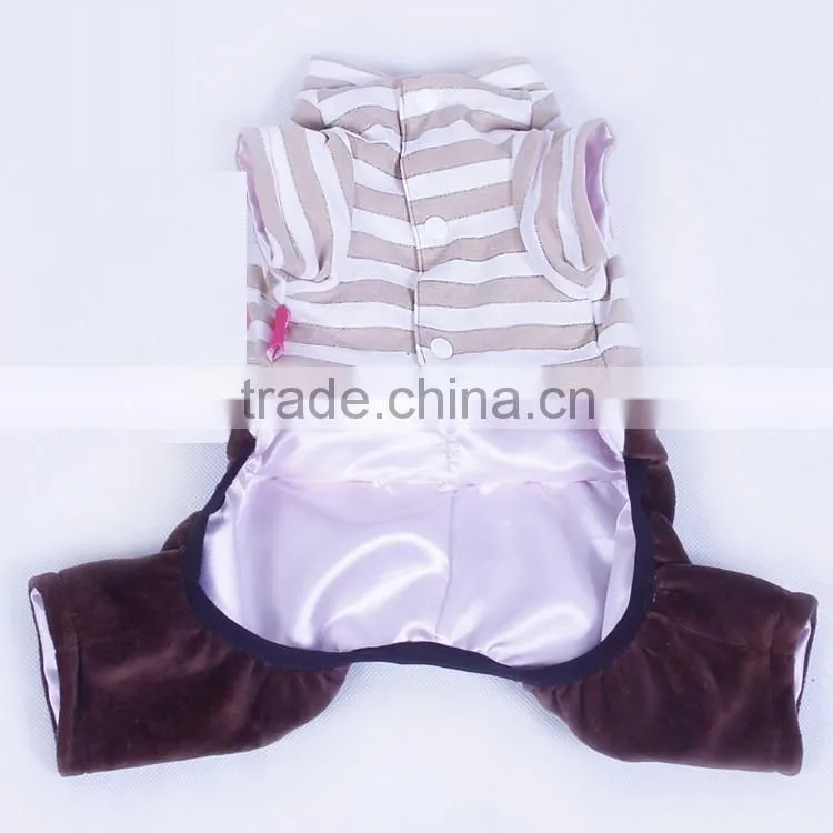 brown stripes cotton + velvet spring dog leisure sports clothes with four-legs