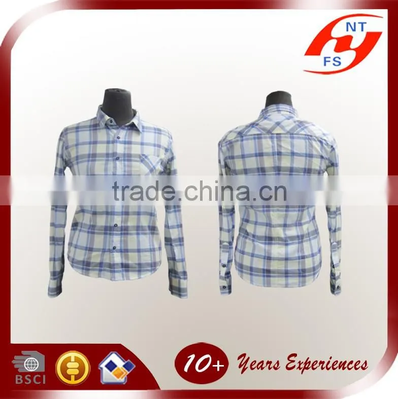 Lady Spring/ Autumn Check cotton casual blouse design woman slim fit stylish plaid shirt