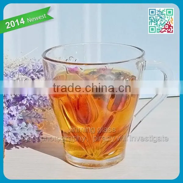 Colored Tulip Handle Drinking Glass Mugs Flower Embossed Logo Gift Drinking Glasses Cups Girls Favor Glass Gift Drinking Mugs
