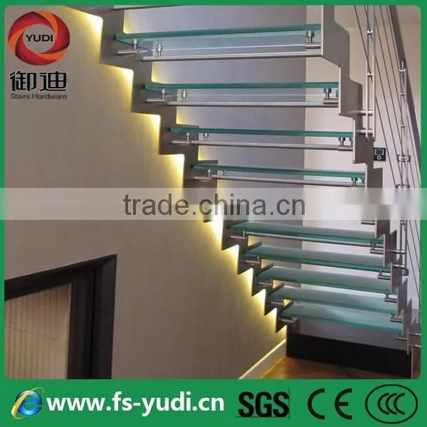 glass straight stairs, Foshan straight staircase--YUDI