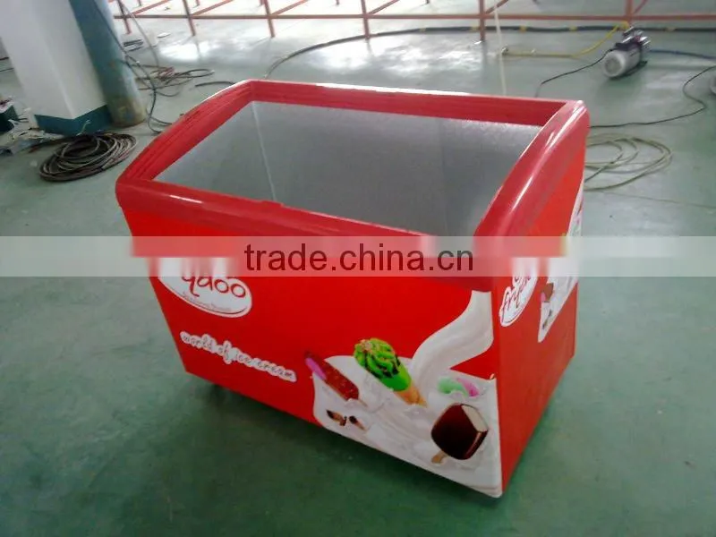 Curved glass door freezer,ice cream showcase,sliding door chest freezer