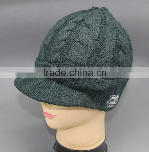 KNIT CABLE BEANIE WITH VISOR