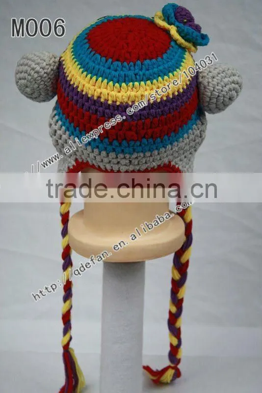 Hot sale !Free shipping 100% cotton crochet multicolor soft monkey hat / crochet beanie caps/ ny fashion hat/ winter hat