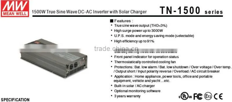 Mean well TN-1500-212 1500W True Sine Wave Inverter with Solar Charger solar grid inverter