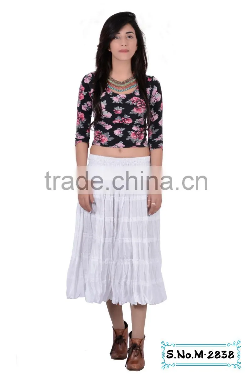 M2838 Cotton skirts Tiered Skirt New Garments Voil Print Camric Print Soft Rayon Printed Indian Kurta cotton summer short skirt