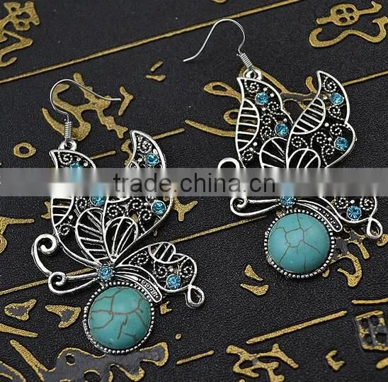 Designs new Retro Nation bohemian Style Butterfly Turquoise Earrings Wedding jewelry