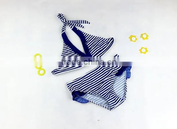 2016 Brand Baby Blue Strings Girls Swimsuit Print Bikini