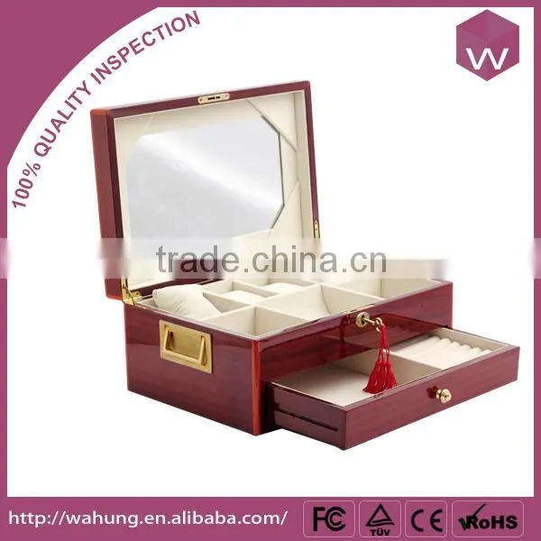 Elegant wooden jewelry box white mirrored design jewelry cosmetic box