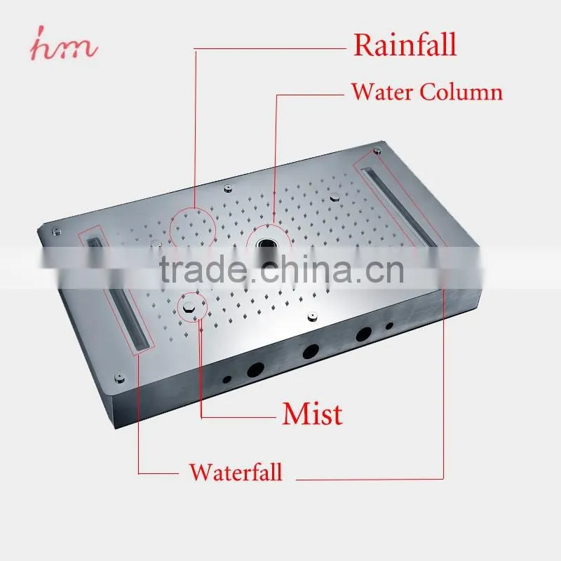 hydro power led shower head 380*700mm big shower faucet stainless steel rainfall waterfall mist bathroom accessoy embed ceiling