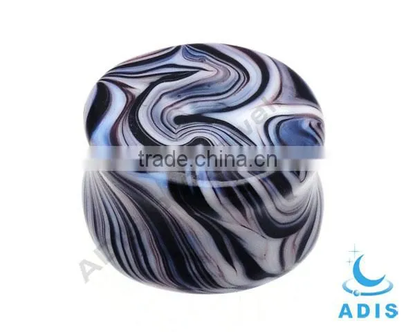 Zebra-strip 3/4 Inch Swirl Pyrex Glass Saddle Plug Double Flare