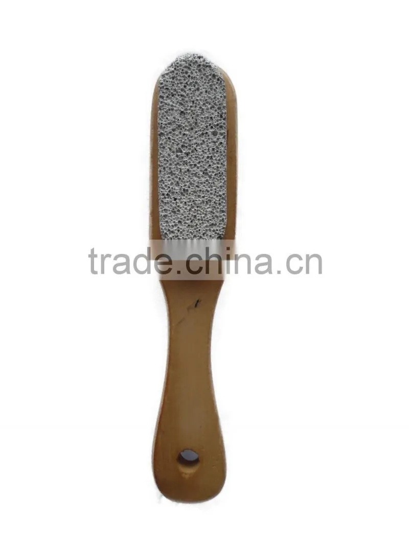 Wooden nail brush with pumice stone and bristle