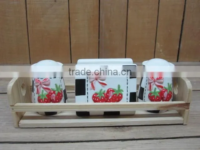 New strawberry emboss ceramic cookie jar with red lid