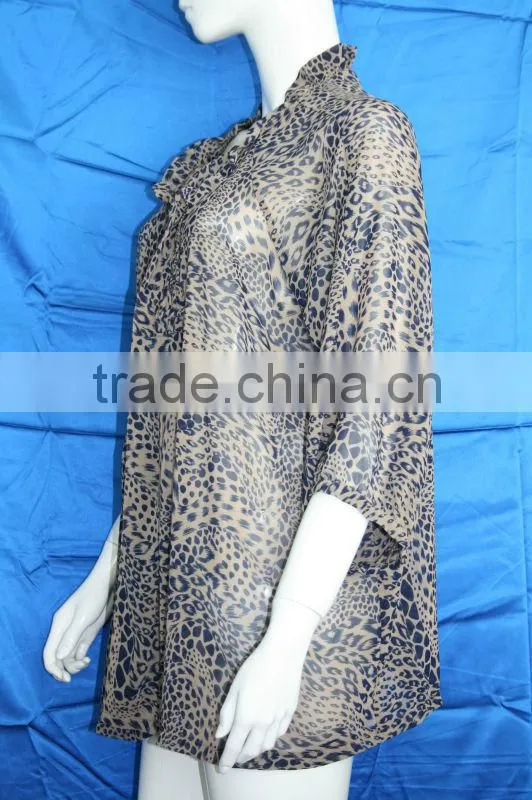 New design printed chiffon blouse for middle aged women