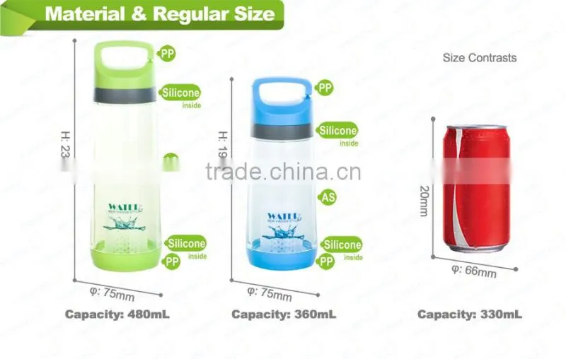A145 new design 560ml plastic sport bottle with plastic tea strainers for travelling
