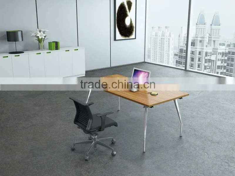 MDF board conference table with wooden table top and aluminum legs for 6 people
