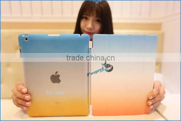 New rainbow colorful case for ipad 4 Smart Cover Magnetic with wake up/sleep function smart case for ipad air 2