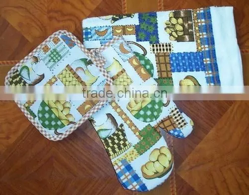 printing 3pk kitchen set, printed kitchen towel, oven mitten & potholder