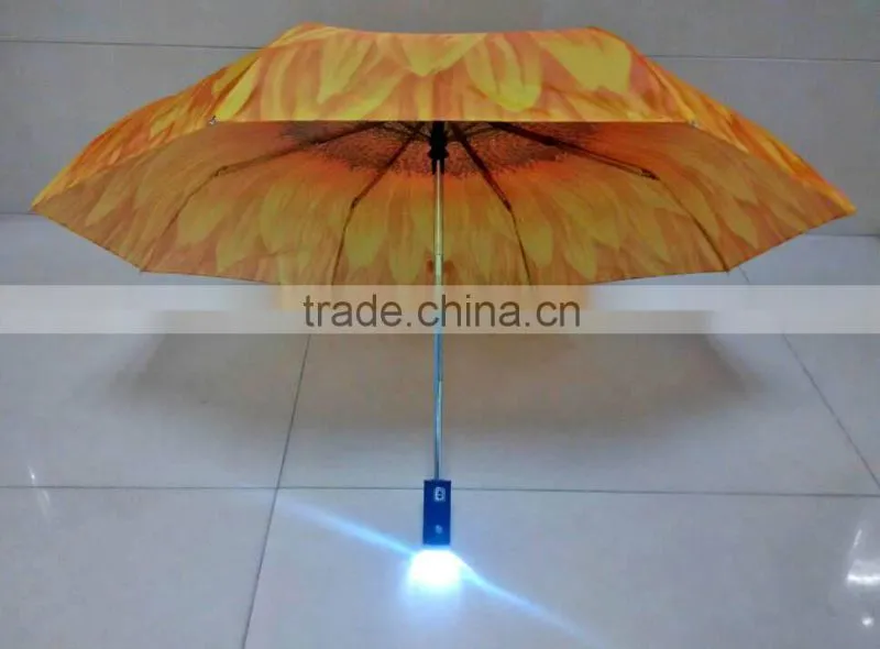 2017 umbrella with flashlight,LED umbrella,promotion advertisement 3 fold automatic umbrella